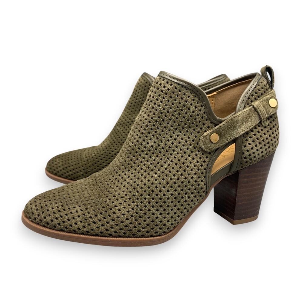 Franco Sarto Womens Ankle Bootie Size 8 M Dale 2 Perforated Green Suede Boots